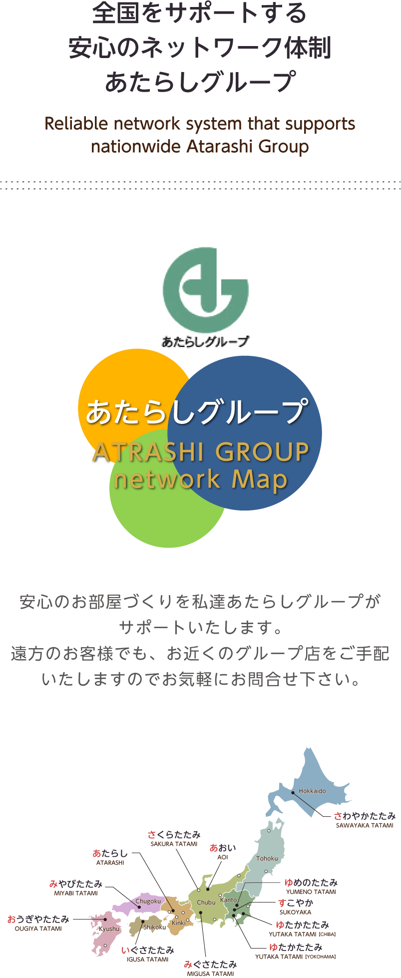 全国をサポートする安心のネットワーク体制 あたらしグループ